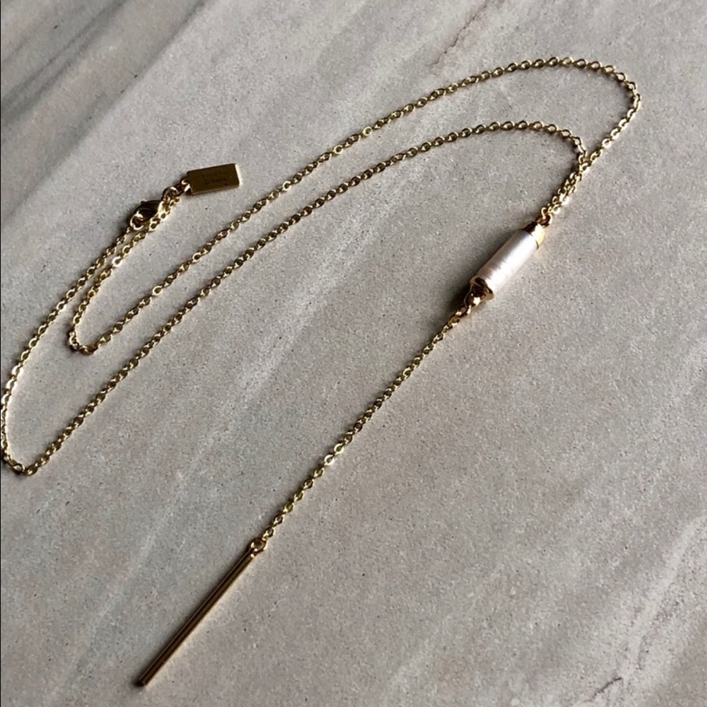 14K Gold Pearl Lariat Country Girl Chic Necklace - Picture 4 of 6